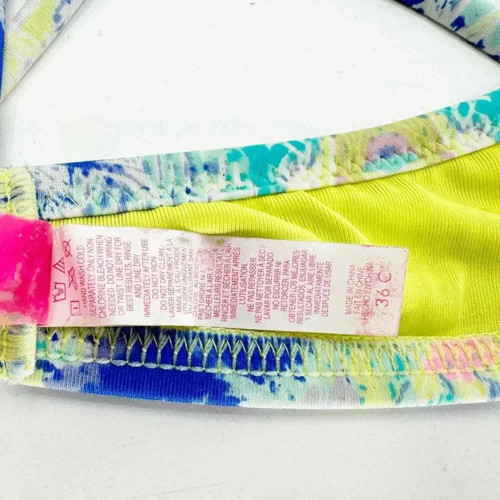Victoria's Secret Halter Bikini Top Women Size 36C Blue Floral Underwired Ruffle
